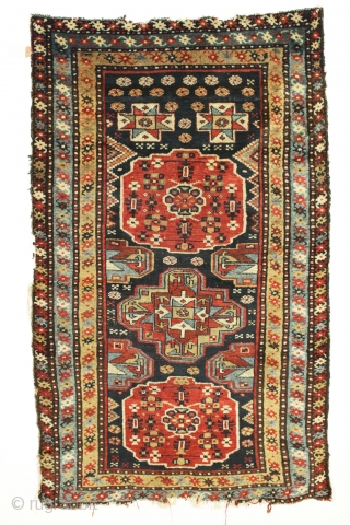 Antique Persian Veramin rug. Attractive design. Mostly good thick pile. All natural colors. Ends unraveled. Original sides with weft returns, some rough spots as shown but not missing guard border. ca. 1900,  ...