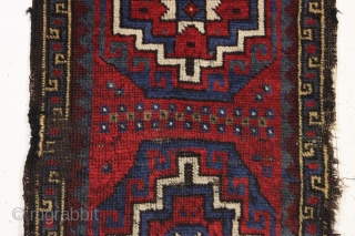 antique turkish yastik. Dramatic memling gul design. All deep rich natural colors. Reasonably clean. Small repair, some wear and edge roughness as shown. Good age, ca 1870 or earlier. 17" x 31"  ...