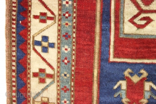 antique fachralo kazak prayer rug in overall good condition. Nice spacious drawing of this iconic type. All beautiful natural colors. Original edges and ends. I had a small stain repiled. Washed and  ...