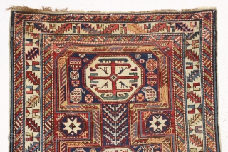 antique caucasian rug, probably shirvan, in pretty good condition with extra long keyhole style medallion and many charming animals. Overall fair even pile with good edges and ends. All good saturated natural  ...