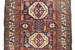 antique caucasian rug, probably shirvan, in pretty good condition with extra long keyhole style medallion and many charming animals. Overall fair even pile with good edges and ends. All good saturated natural  ...