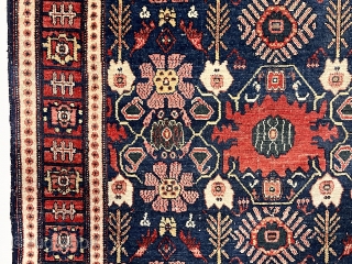 Antique Persian Senneh rug with an attractive and uncommon field design. Overall good condition for the age with nice even low pile. Lovely colors. I don’t see any repairs. Reasonably clean. Fresh  ...