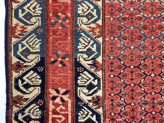 Antique Caucasian kuba or seichour rug. Unusual field design and iconic “running dog” borders. Overall good condition for the age with mostly even low pile. I see what looks like a small  ...
