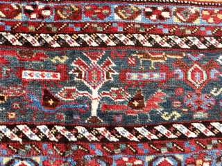 Unusual Antique south Persian pile weaving with birds, likely a trapping. Wide range of the best natural colors. Overall good condition with decent pile. I see a small hole in the lower  ...