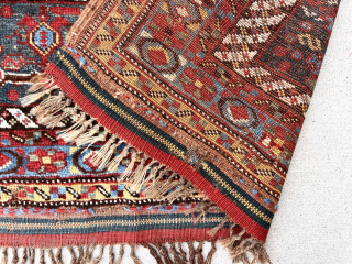 Unusual Antique south Persian pile weaving with birds, likely a trapping. Wide range of the best natural colors. Overall good condition with decent pile. I see a small hole in the lower  ...