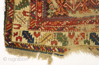 early caucasian kuba long rug. Superb color and unusually varied and delicate drawing. I don't think I've ever seen this much variety of elements in a similiar rug. Heavily oxidized brown ground  ...