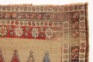 antique camel ground kurd bijar rug. Unusual and interesting design and nice squarish size. "as found", in much abused condition with wear and edge damage as shown. few knots of old crude  ...