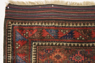antique very colorful baluch rug with an attractive design featuring a very nice border. Overall mostly very good pile with just a bit of scattered light wear. I see one dime size  ...