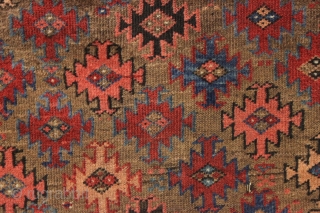 antique very colorful baluch rug with an attractive design featuring a very nice border. Overall mostly very good pile with just a bit of scattered light wear. I see one dime size  ...