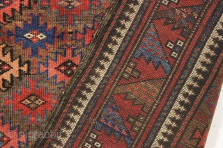 antique very colorful baluch rug with an attractive design featuring a very nice border. Overall mostly very good pile with just a bit of scattered light wear. I see one dime size  ...