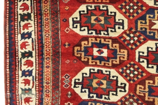 Antique moghan Kazak rug in great condition with thick high pile and beautiful natural colors. Clean with lustrous wool and lovely saturated colors. Ready for the discerning collector. Needs nothing. Good age,  ...