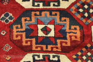 Antique moghan Kazak rug in great condition with thick high pile and beautiful natural colors. Clean with lustrous wool and lovely saturated colors. Ready for the discerning collector. Needs nothing. Good age,  ...