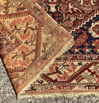 Early Anatolian Demerci Khula rug with classic field and lovely yellow border. Overall good condition for an older example. Even low pile with heavy oxidation of the field ground. Original selvages and  ...