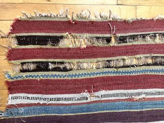 Old Turkish flat weave fragment. Lovely old colors. Edges all rough. Corroded blacks. Clean and structurally sound. All wool.Mysterious little weaving. Shop clean out. $100 plus shipping. 30” x 64”
waynecbarron@aol.com