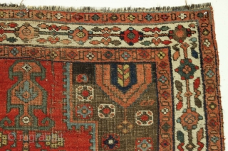 Antique afshar rug. Very coarsely woven rustic rug,"as found", very dirty with heavy brown oxidation and some wear as shown. Appears to have all good colors under the grime. 19th c. 4'8"  ...