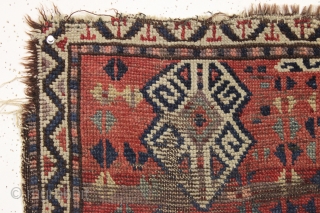 antique little turkish yastik with an intersting wonky design. I like dots. All good old colors featuring a nice red, aubergineand an old apricot. Mostly decent pile but with wear and edge  ...