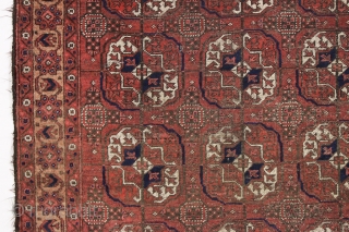 antique baluch rug. a little bit unusual. Large size scatter with turkoman inspired field. Chunky weave. Allover even low pile. i don't see any repairs. Not perfect condition but entirely useable. Something  ...