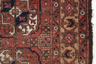 antique baluch rug. a little bit unusual. Large size scatter with turkoman inspired field. Chunky weave. Allover even low pile. i don't see any repairs. Not perfect condition but entirely useable. Something  ...