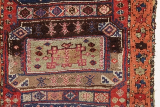 antique east anatolian Kurdish or yoruk rug. Shaggy beast with thick pile and great archaic design. "as found", with mostly thick high pile, scattered small damages and a few small old crude  ...