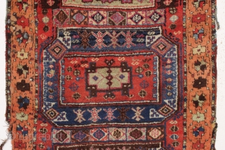 antique east anatolian Kurdish or yoruk rug. Shaggy beast with thick pile and great archaic design. "as found", with mostly thick high pile, scattered small damages and a few small old crude  ...