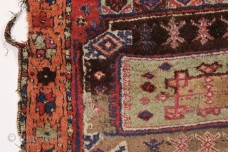 antique east anatolian Kurdish or yoruk rug. Shaggy beast with thick pile and great archaic design. "as found", with mostly thick high pile, scattered small damages and a few small old crude  ...