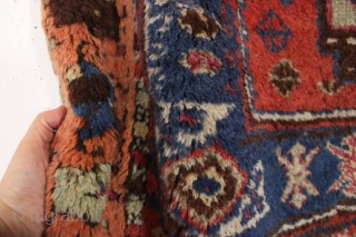 antique east anatolian Kurdish or yoruk rug. Shaggy beast with thick pile and great archaic design. "as found", with mostly thick high pile, scattered small damages and a few small old crude  ...