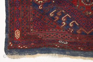 antique west anatolian bergama rug. Older example of the type with all natural colors. Nice small size and nearly square. Original fancy selvages and pretty blue kelim ends. Thin, blanket like handle  ...