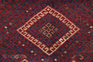 antique west anatolian bergama rug. Older example of the type with all natural colors. Nice small size and nearly square. Original fancy selvages and pretty blue kelim ends. Thin, blanket like handle  ...