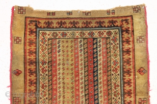 antique serab rug with an unusual cane design field and nice smaller size. "as found", very very dirty with decent pile but rough ends and priced accordingly. Horrible modern selvage wrapping but  ...