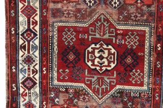 antique east anatolian kurdish long rug. Good older example of a classic type. In fair condition with much good thick pile combined with an almost completely corroded ground. All natural colors. Edges  ...