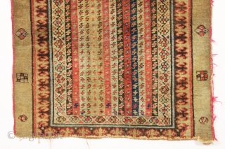 antique serab rug with an unusual cane design field and nice smaller size. "as found", very very dirty with decent pile but rough ends and priced accordingly. Horrible modern selvage wrapping but  ...