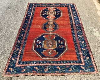 Antique large Caucasian rug with some unusual features. Although presumably Kazak, possibly Armenian, with Lori Pombak medallions. The rug has unusually open drawing and is fitted with a very  delicate floral  ...