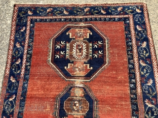 Antique large Caucasian rug with some unusual features. Although presumably Kazak, possibly Armenian, with Lori Pombak medallions. The rug has unusually open drawing and is fitted with a very  delicate floral  ...