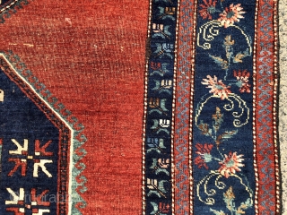 Antique large Caucasian rug with some unusual features. Although presumably Kazak, possibly Armenian, with Lori Pombak medallions. The rug has unusually open drawing and is fitted with a very  delicate floral  ...