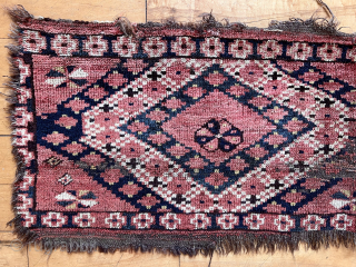Antique ersari torba or trapping. Attractive design. Bit rough as found. Good colors including some yellow highlights. Goat hair warps. Reasonably clean. 
 19th c.15” x 46”
Asking $295 or bo.
   
