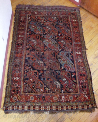 Antique rare south Persian "mother and daughter boteh" rug. (Reposted as original buyer reneged on sale without even seeing the rug, never shipped). Hard to find fresh anymore. All good colors with  ...
