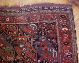 Antique rare south Persian "mother and daughter boteh" rug. (Reposted as original buyer reneged on sale without even seeing the rug, never shipped). Hard to find fresh anymore. All good colors with  ...