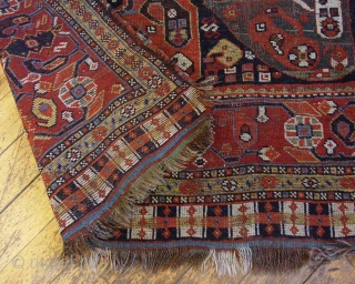 Antique rare south Persian "mother and daughter boteh" rug. (Reposted as original buyer reneged on sale without even seeing the rug, never shipped). Hard to find fresh anymore. All good colors with  ...