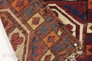 antique uzbek pile weaving. "as found", with all good colors but some wear and end loss as shown and priced accordingly. Reasonably clean. late 19th c. 21" x 28"    