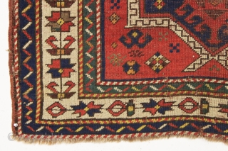 antique small kazak prayer rug with an unusual pair of floating arches. I've never had one like it. Overall fair condition for the age with all natural colors. And yes the orange  ...