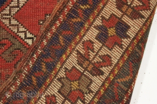 antique small kazak prayer rug with an unusual pair of floating arches. I've never had one like it. Overall fair condition for the age with all natural colors. And yes the orange  ...