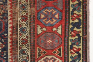 early caucasian prayer rug with an unusual and beautiful design. All natural colors featuring a fine old purple. As found, very very dirty, thin, with wear as shown. Could be restored or  ...
