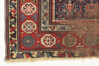 early caucasian prayer rug with an unusual and beautiful design. All natural colors featuring a fine old purple. As found, very very dirty, thin, with wear as shown. Could be restored or  ...