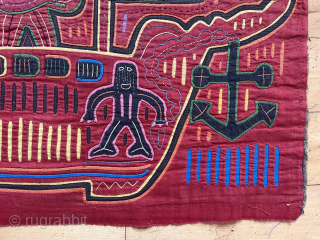 Vintage textile “mola” with an unusual nautical theme. Colorful and charming. Loosely sewn cloth backing.
Undervalued hand work. 20th c. 15” x 19”
Asking $125          