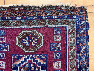 Antique east Anatolian unusually square yastik or Bagface? Thick high pile and older colors featuring an insect dye cochineal field. Nice greens and apricot orange. Reasonably clean. A little jewel. 
19th c.  ...