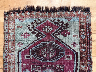Antique east Anatolian ysstik. Somewhat larger than typical with an attractive blue green ground. Mostly decent pile with some spots of heavy wear. Characteristic east Anatolian natural colors. Appears to have goat  ...