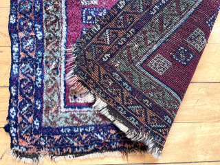 Antique east Anatolian unusually square yastik or Bagface? Thick high pile and older colors featuring an insect dye cochineal field. Nice greens and apricot orange. Reasonably clean. A little jewel. 
19th c.  ...
