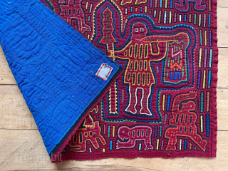 Vintage textile “mola”. Not sure what the theme is on this one. Musical? Biblical? Colorful and charming. Loosely sewn to cloth backing. Undervalued hand work.
20th c. 17” x 23”
Asking $125   
