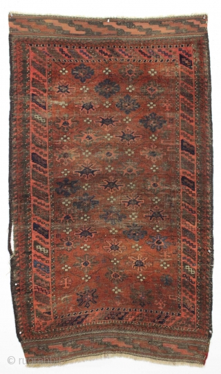 Antique Baluch rug with iconic snowflake design. Thin and not perfect condition but priced accordingly. Rare type. 19th c. 3'3" x 5'7" 
          