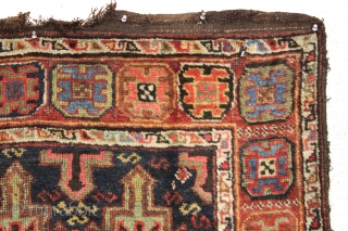 Color, color, color. Antique persian village rug with superb saturated natural colors. Interesting mottled color effects with some original dark wool dyed blue. Clean with lustrous pile. Dark wool foundation. "as found",  ...